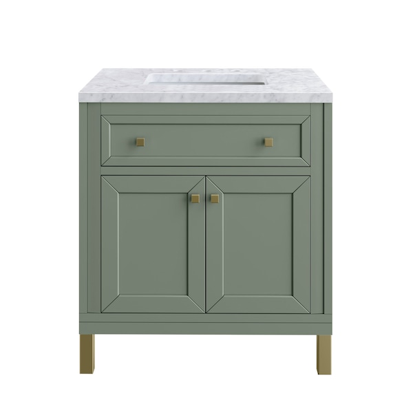 Chicago 30in Single Vanity, Smokey Celadon W/ 3 CM Carrara Marble Top